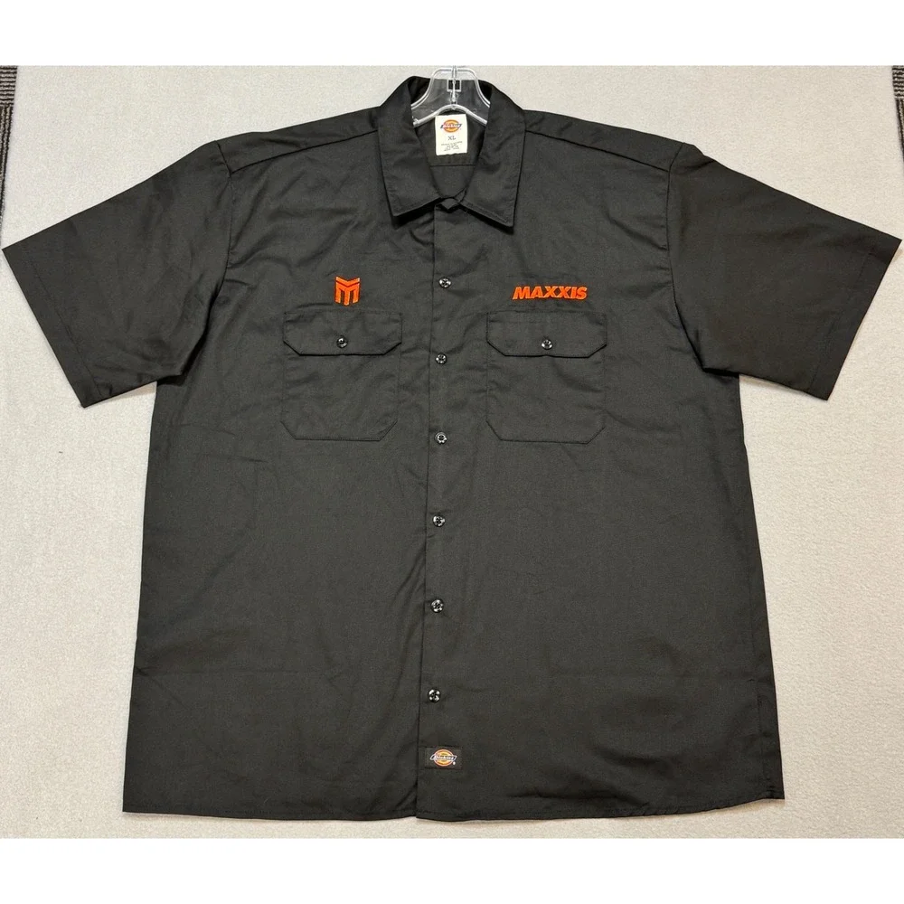 DICKIES Maxxis Tires Work Shirt Mens XL Black Short Sleeve Embroidered Button Up - Picture 2 of 9